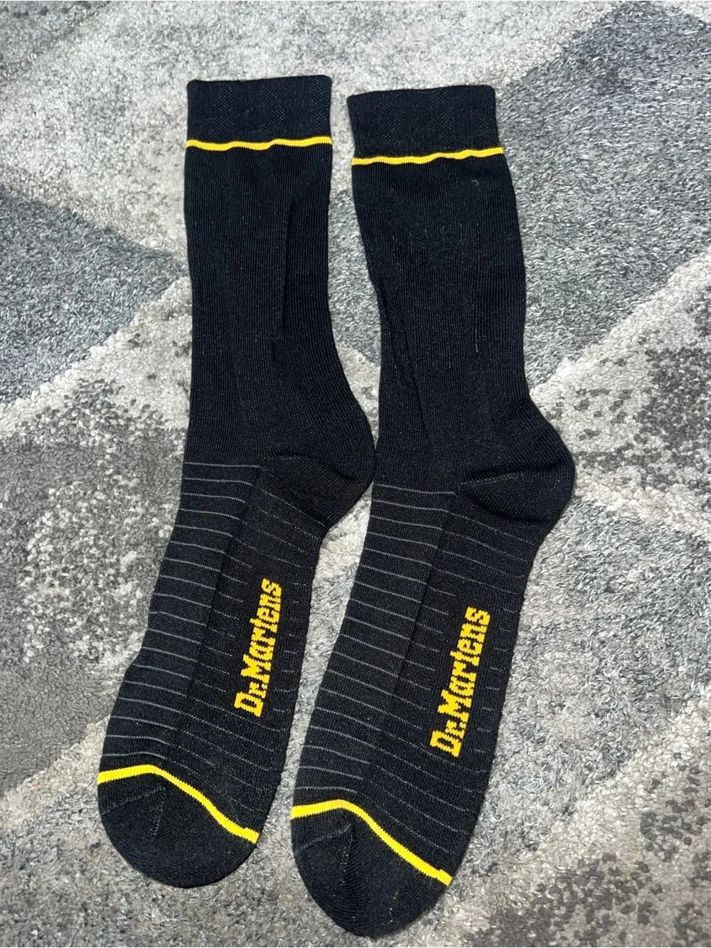 Dr. Martens Black Crew Socks with Yellow Trim and Logo M/L